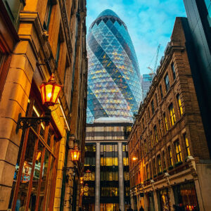 30 St Mary Axe (The Gherkin) view from Mitre Street